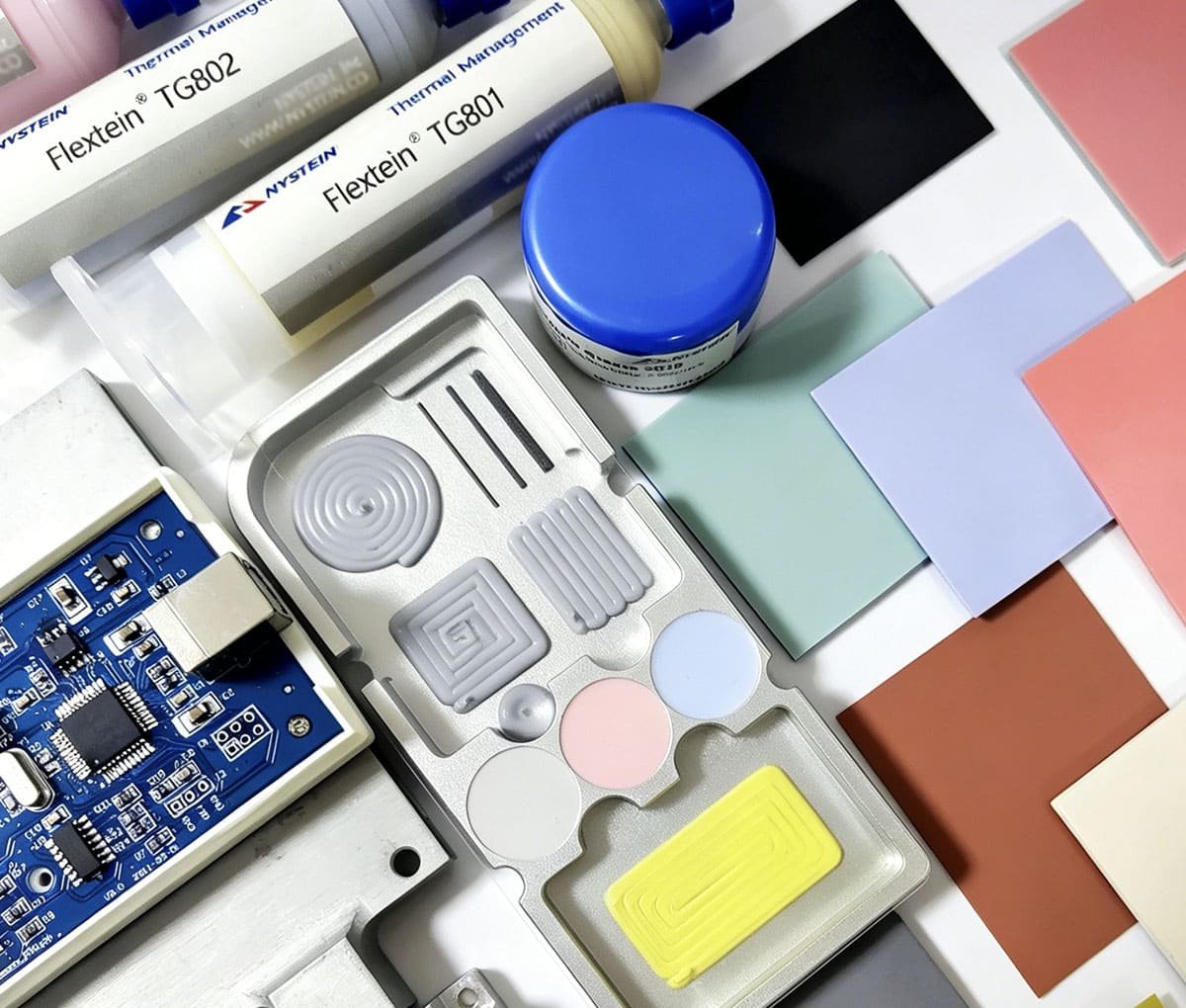 Kleber Flextein thermal pad series - silicone and silicone-free thermal interface pads in multiple colors and thicknesses